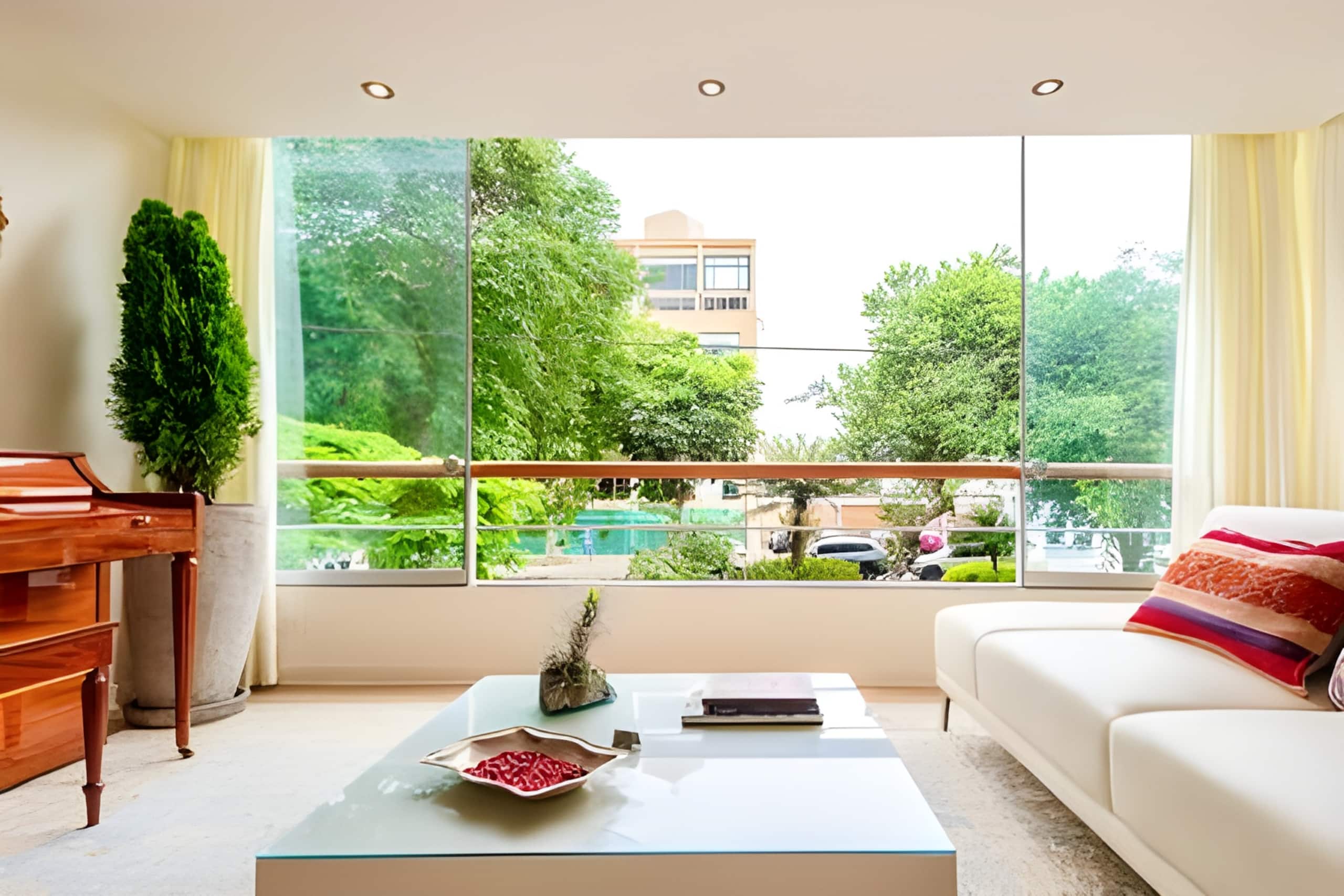 Park-facing living room