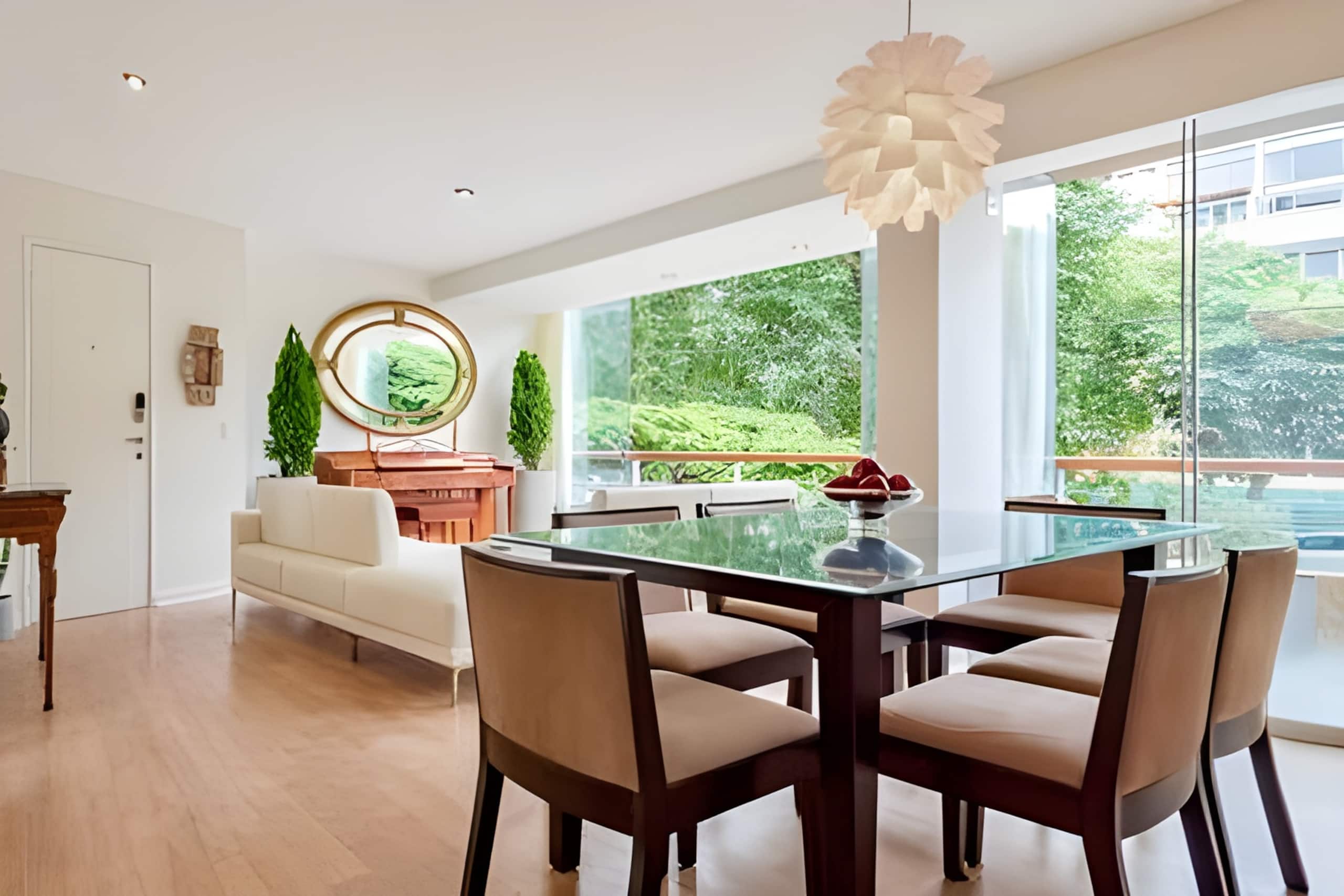 Living and dining room at Kotosh Residence, overlooking the park